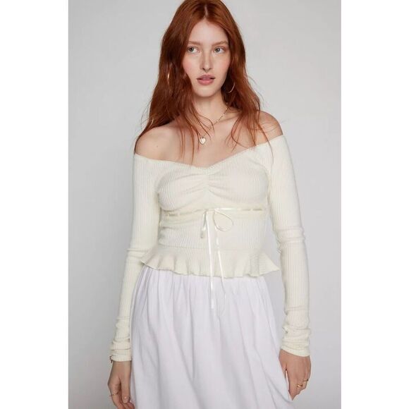 Kimchi Blue Gianna Off-The-Shoulder Lace-Inset Top NEW - Picture 1 of 6